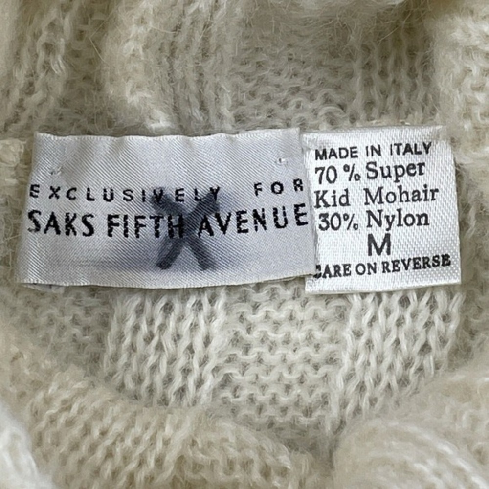 Saks Fifth Avenue Sweater Womens Medium Cream Made in Italy Mohair Blend Cozy - Picture 4 of 11